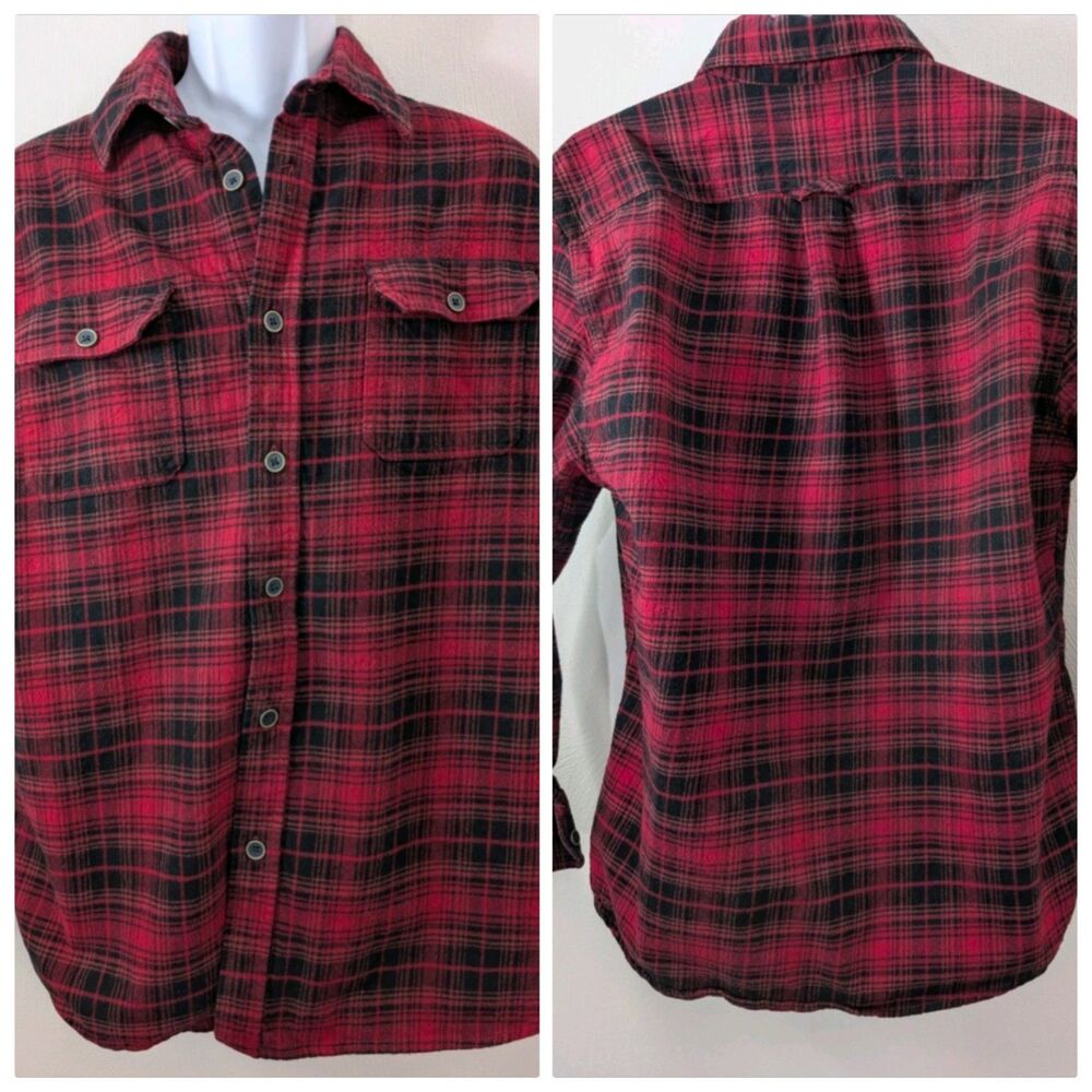 JACHS Red Tartan Flannel Mens L Heavyweight Cotton Vintage Winter Ready Cozy